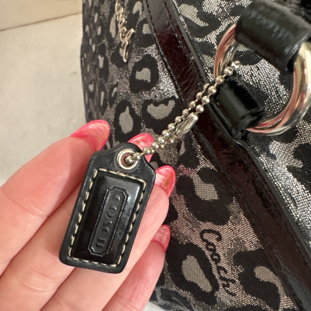 Coach Metallic Ocelot Leopard Animal Print Silver Black Satchel Vintage 14289 - Picture 6 of 13